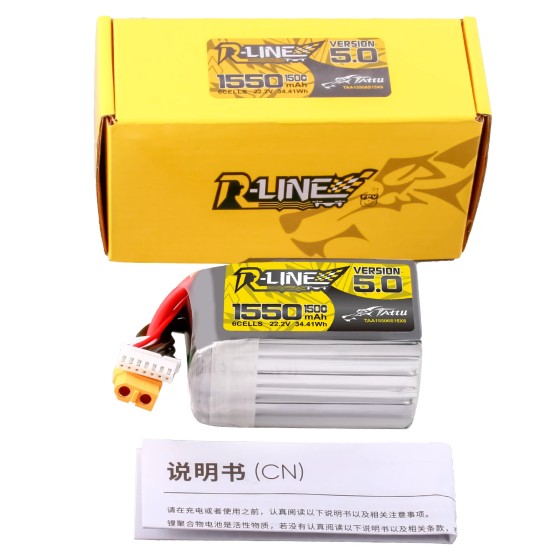 Original Tattu R-Line Version 5.0 1550mAh 150C 6S 22.2V High Rate RC Battery Pack for Racing Drone RC Quadcopter XT60 Plug